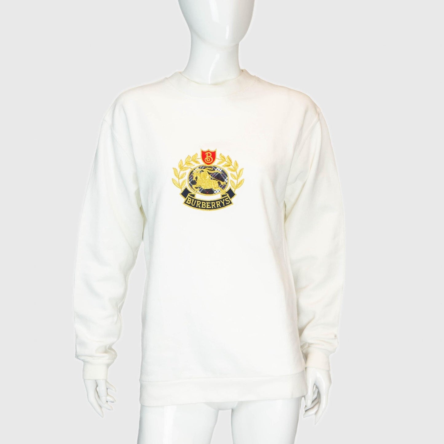 BURBERRY Center Logo White Sweatshirt Vintage 90s