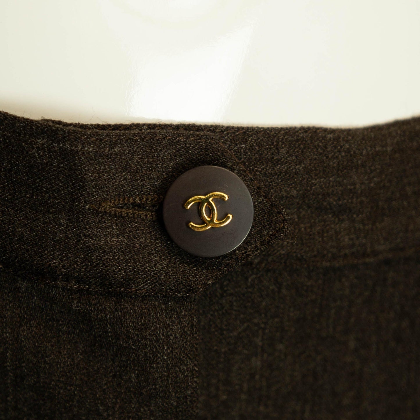 CHANEL Logo Gray Wool Pencil Skirt Vintage 90s 00s