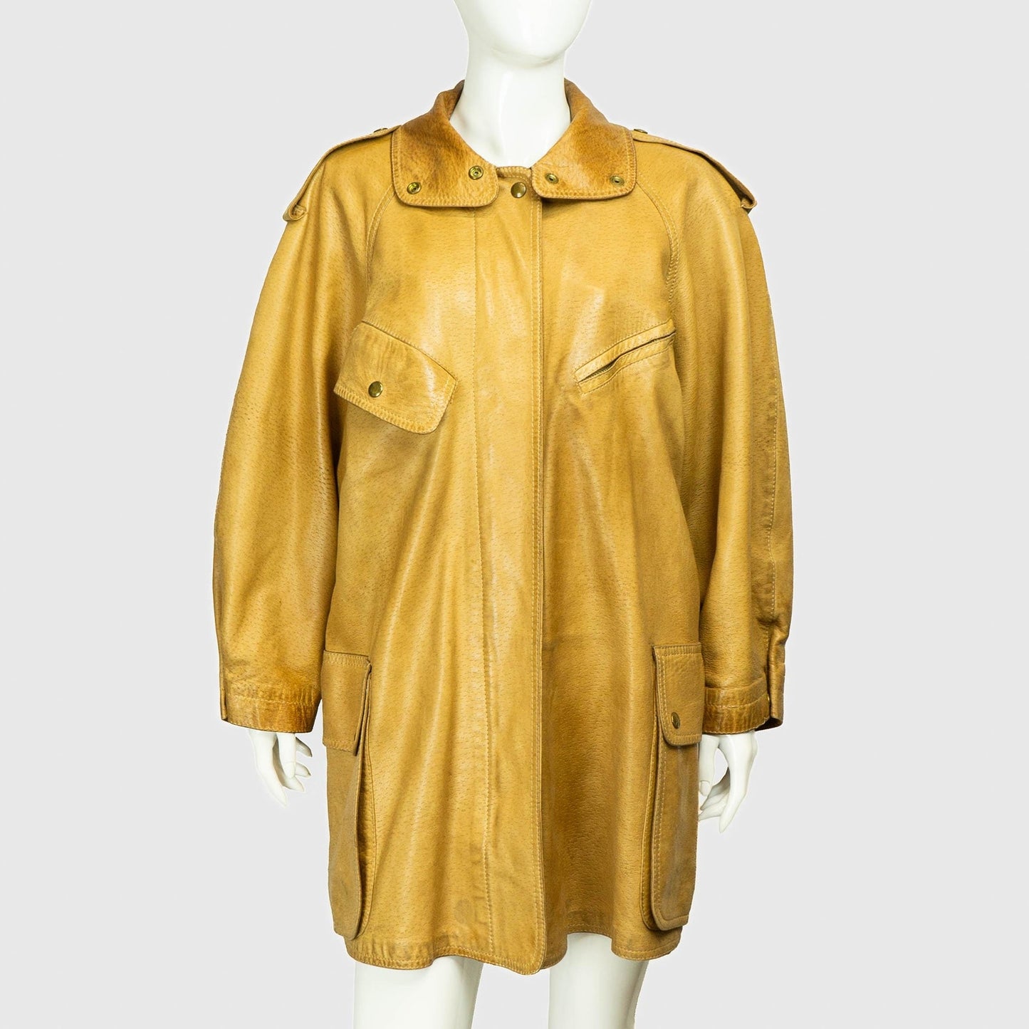 CLAUDE MONTANA Beige Leather Jacket Vintage 70s 80s