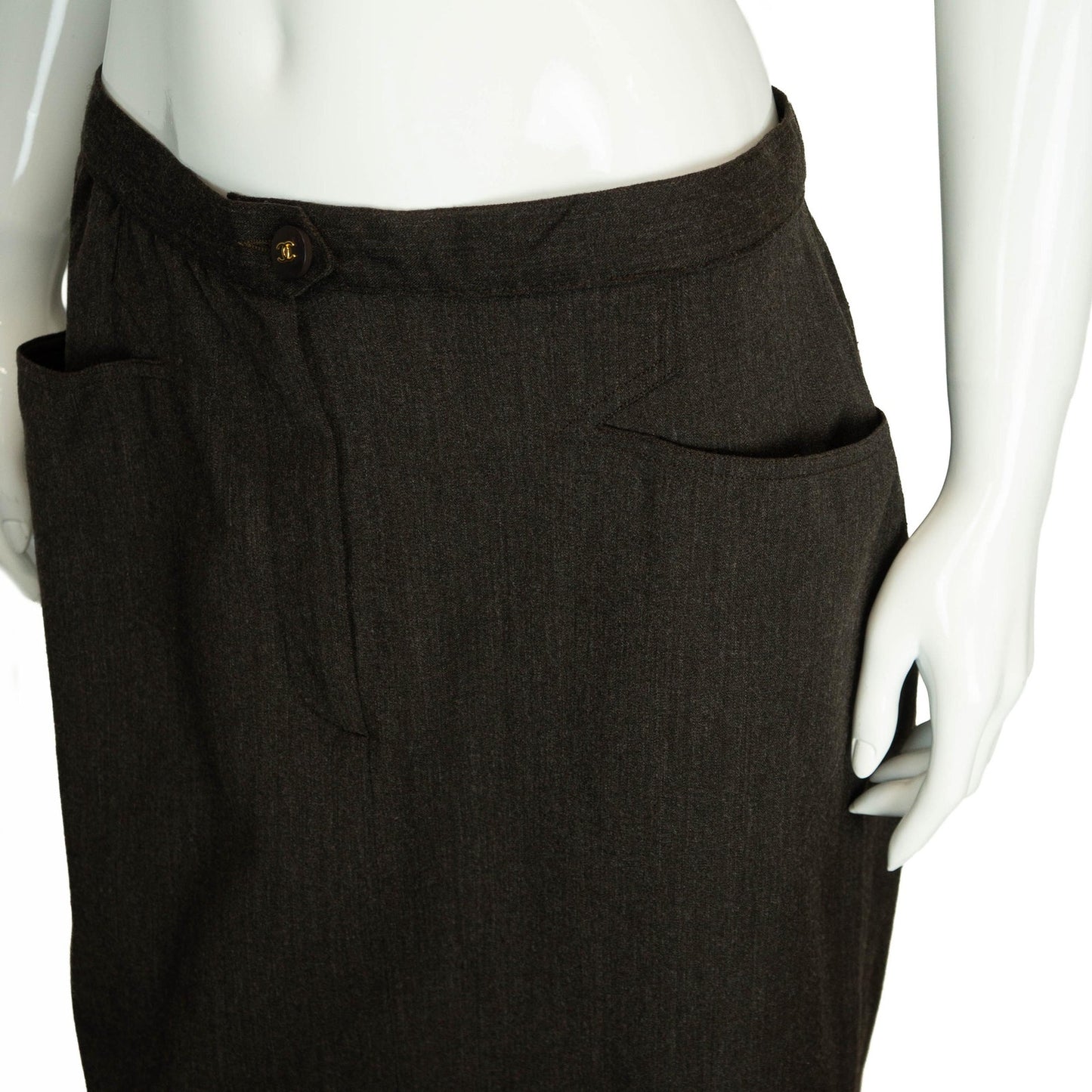 CHANEL Logo Gray Wool Pencil Skirt Vintage 90s 00s