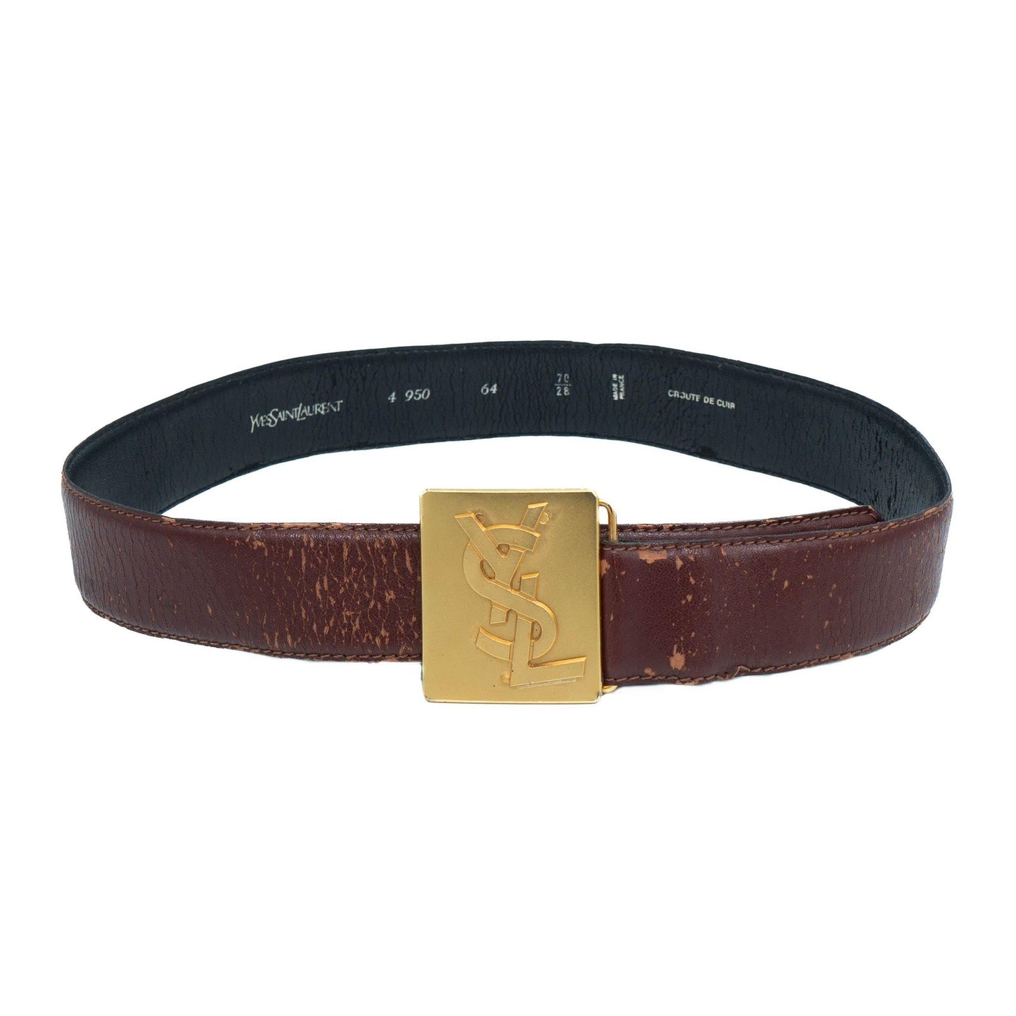 Yves Saint Laurent Gold Brown Leather Belt 70/28 Vintage 90s