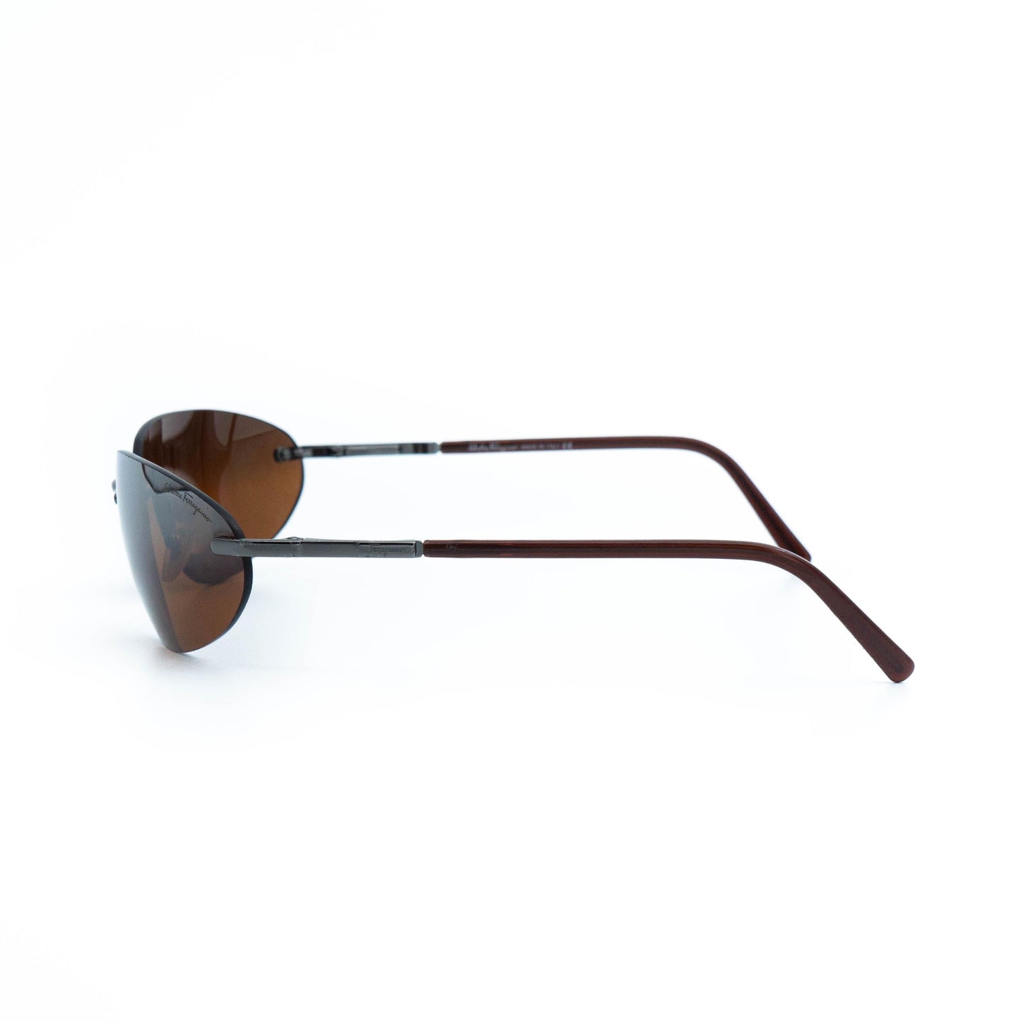 Salvatore Ferragamo 1044 bronze brown rimless vintage sunglasses front view