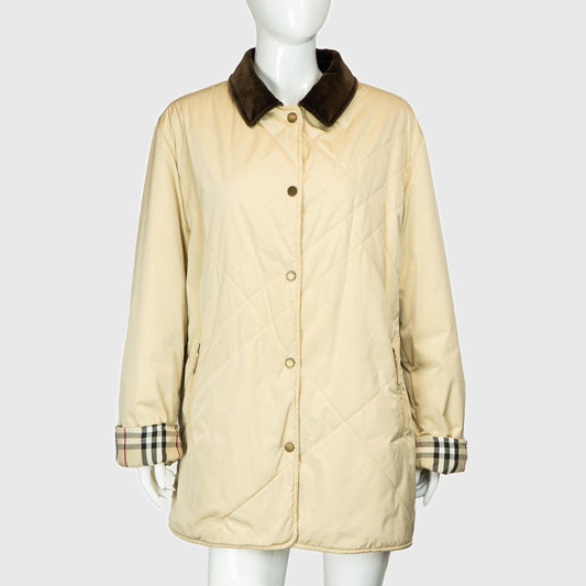 BURBERRY Check Quilted Coat Jacket Cream Beige Vintage 90s