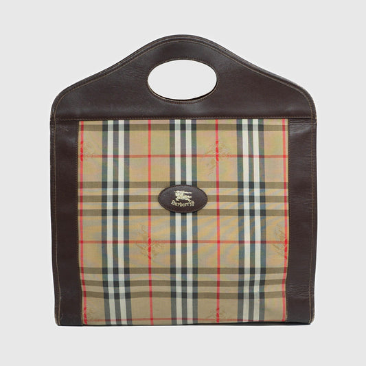 BURBERRY Check Monogram Tote Women Bag Vintage 90s 00s