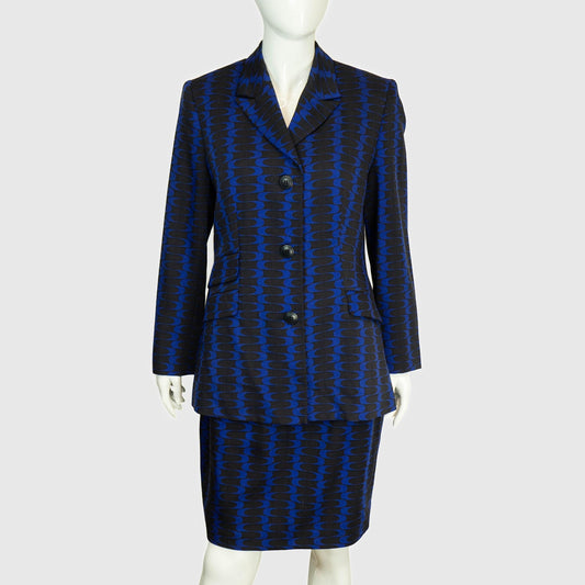 VERSACE Jeans Couture Abstract Blue Skirt Suit Vintage 00s