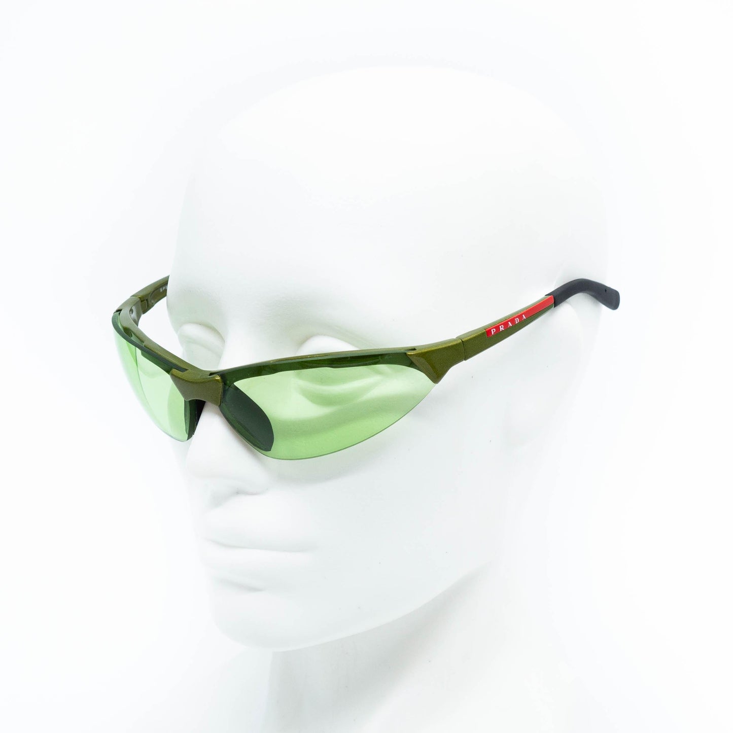 Prada SPS04A green sport sunglasses on mannequin
