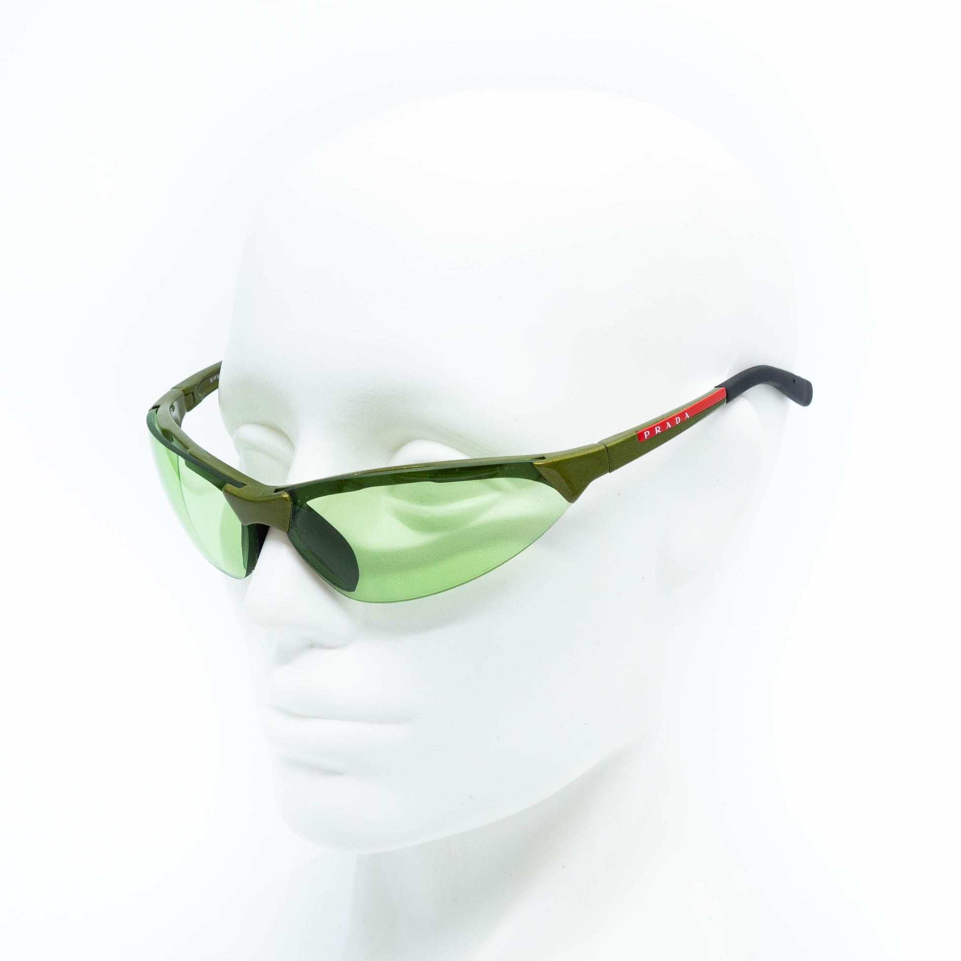 Prada SPS04A green sport sunglasses on mannequin