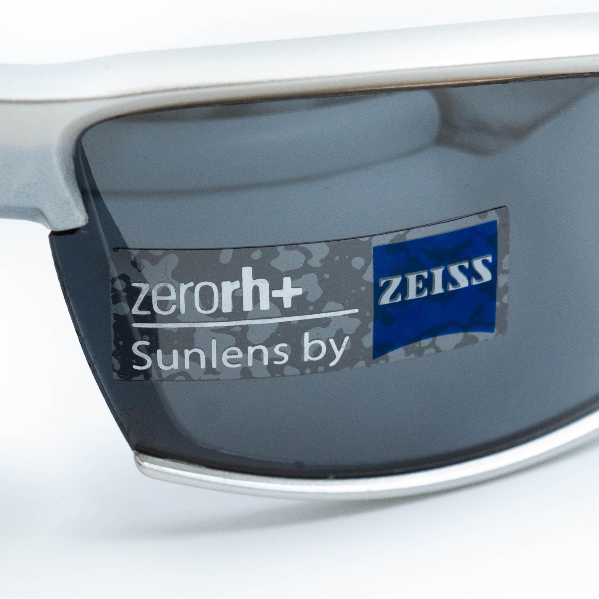 Close-up of ZeroRH+ silver logo on temple