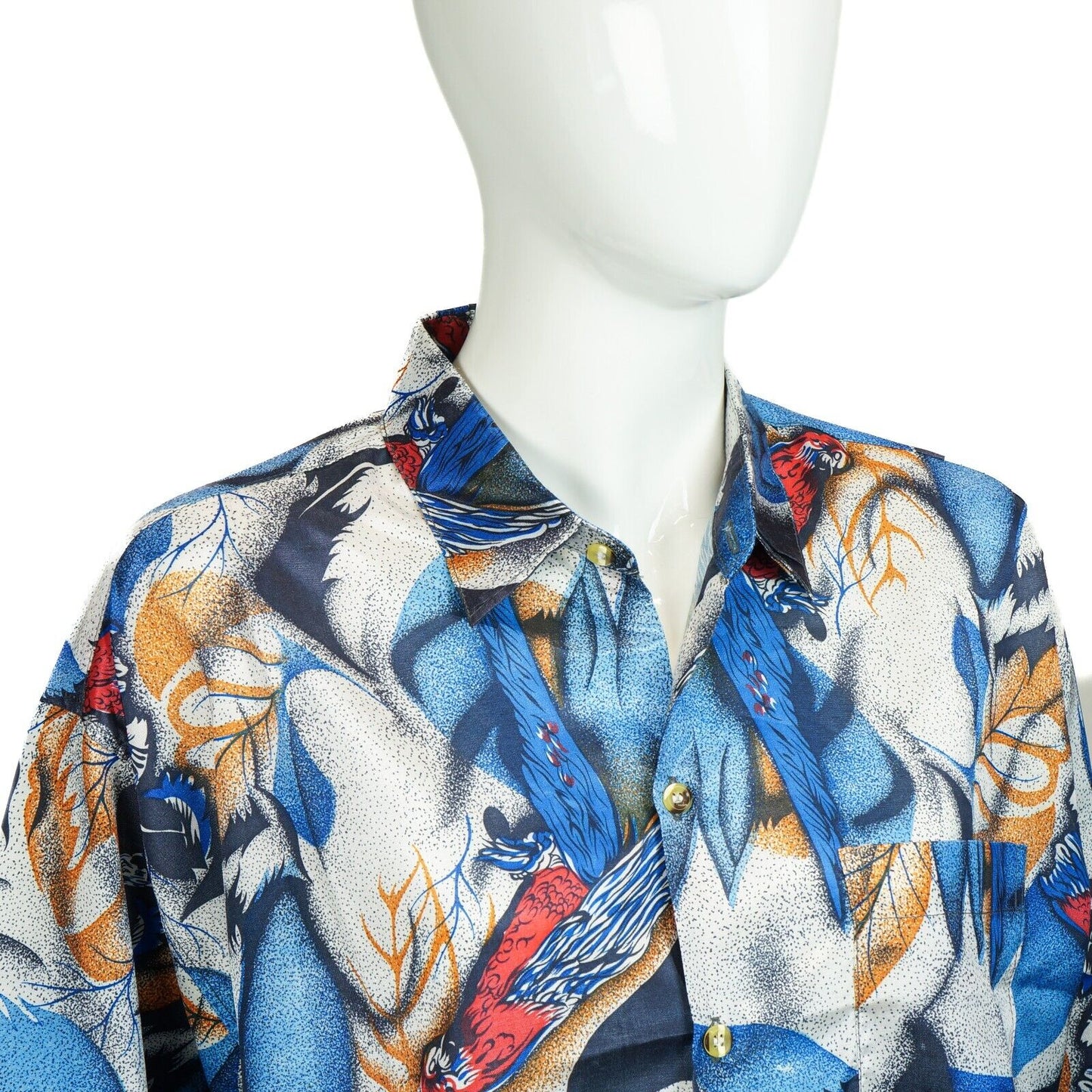 Vintage Birds Blue Silk Shirt 90s 00s