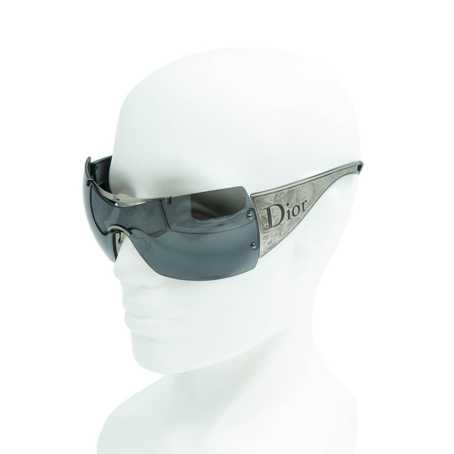 Christian DIOR WESTERN Wrap Mask Shield Silver Sunglasses Vintage 90s 00s