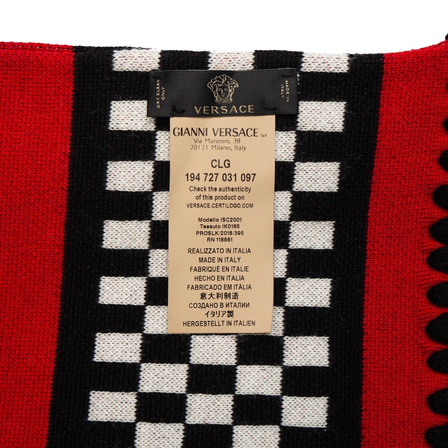 VERSACE Multicolor Logo Embroidered Wool Knit Fringed Scarf