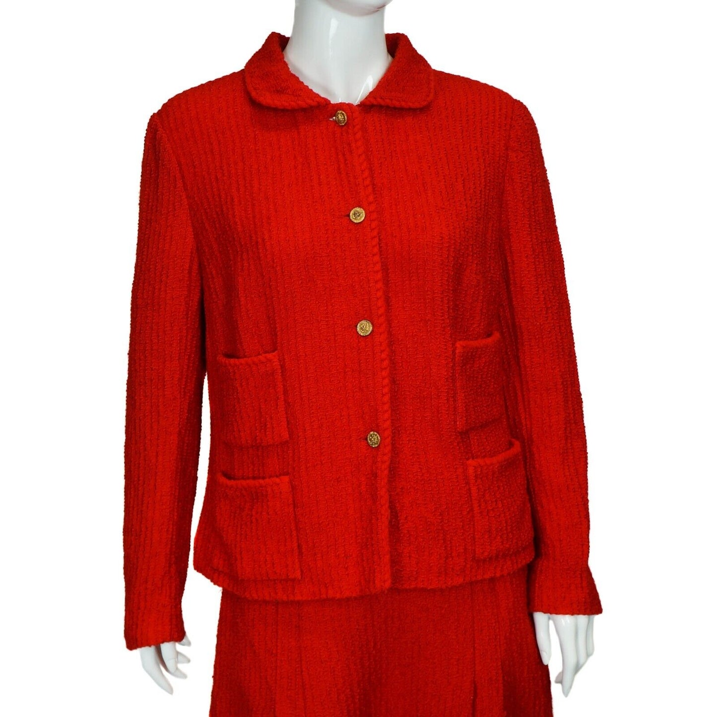 CHANEL Boutique 19781985 Red Tweed Cropped Jacket  Skirt Suit Vintage