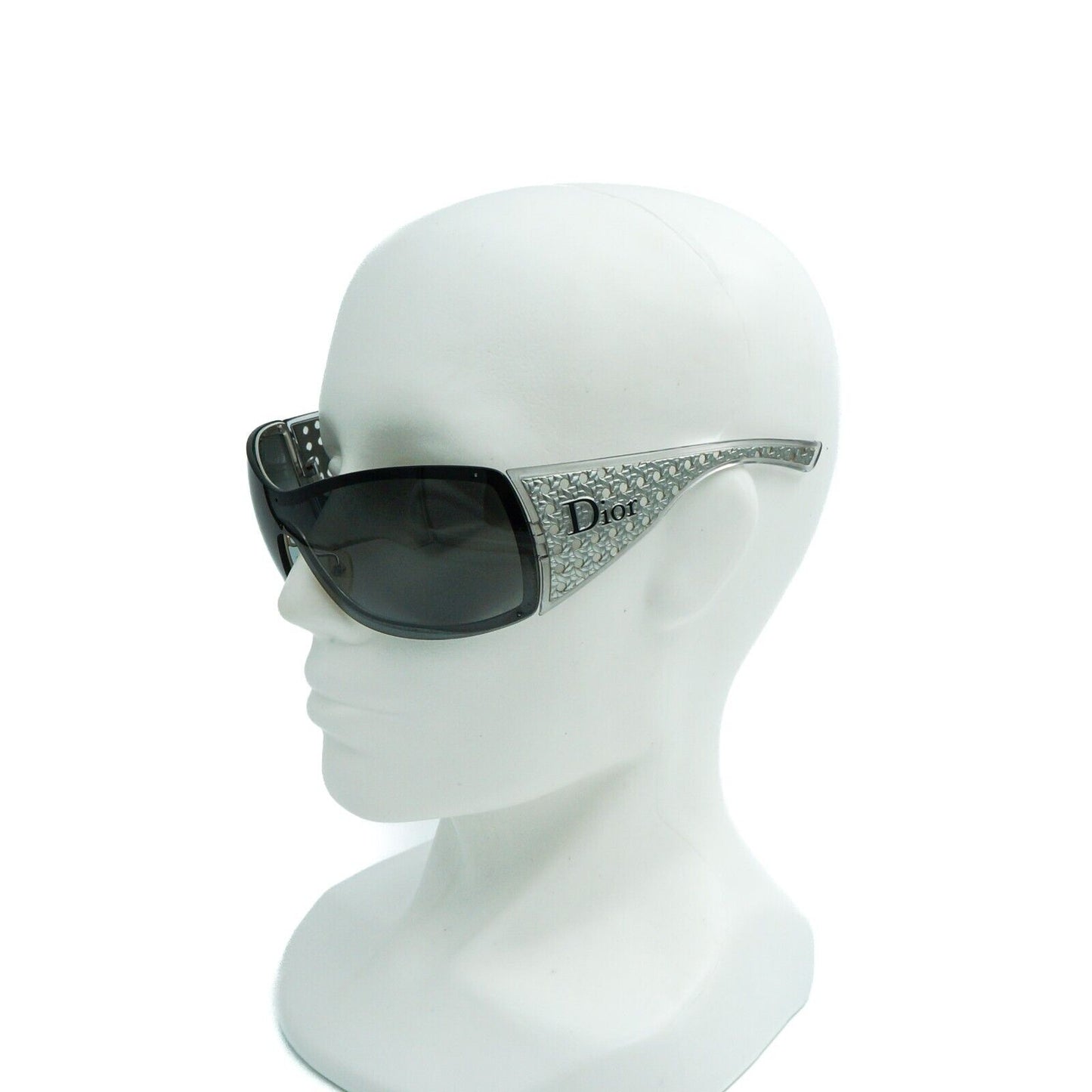 Christian DIOR QUADRILLE Wrap Shield Logo Silver Sunglasses Vintage 00s