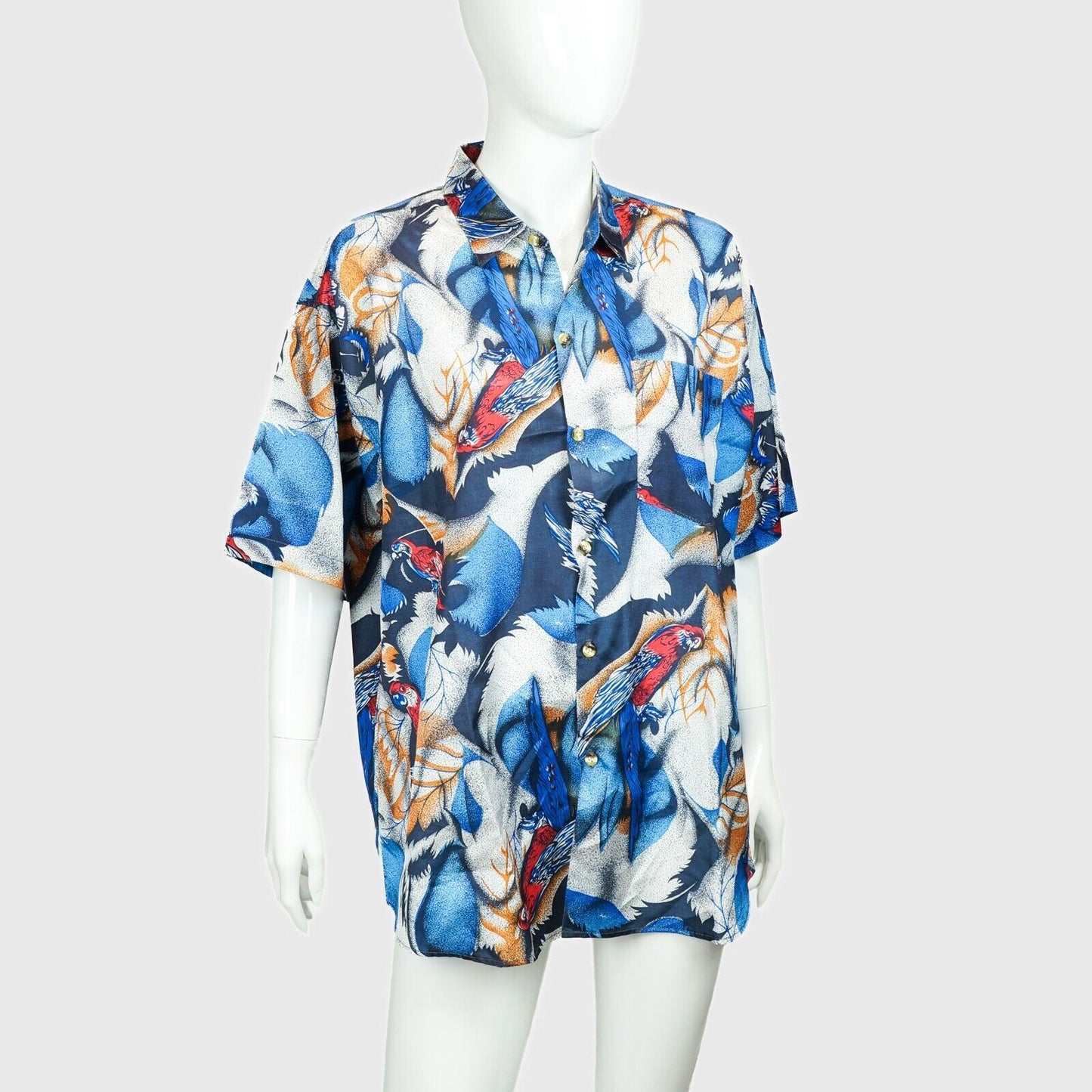 Vintage Birds Blue Silk Shirt 90s 00s