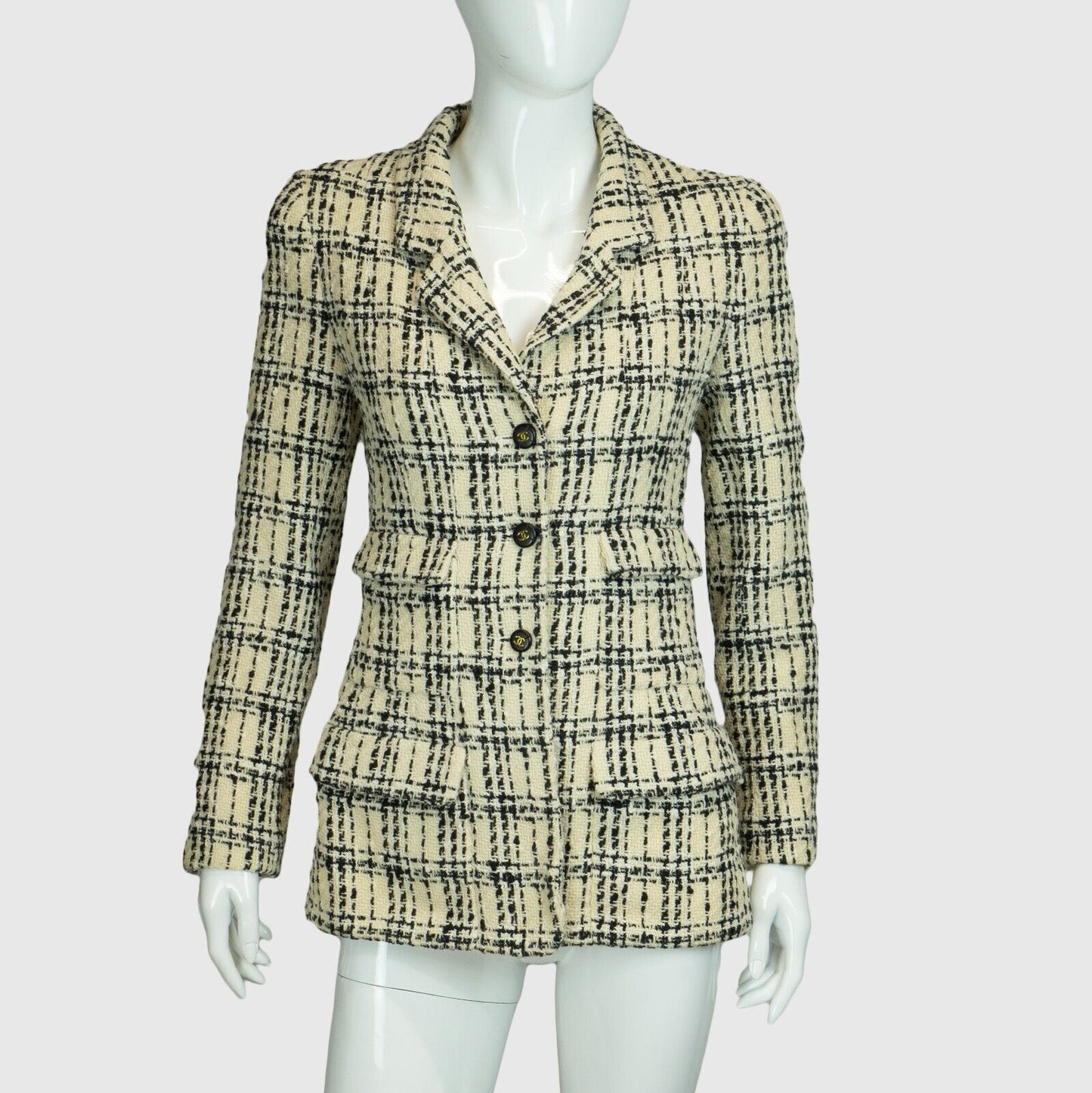 CHANEL Cream Wool Beige Blazer Jacket Vintage 80s 90s