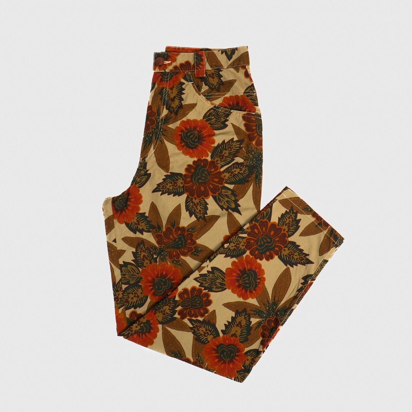 BURBERRY Pants Flower Print Brown Vintage 90s