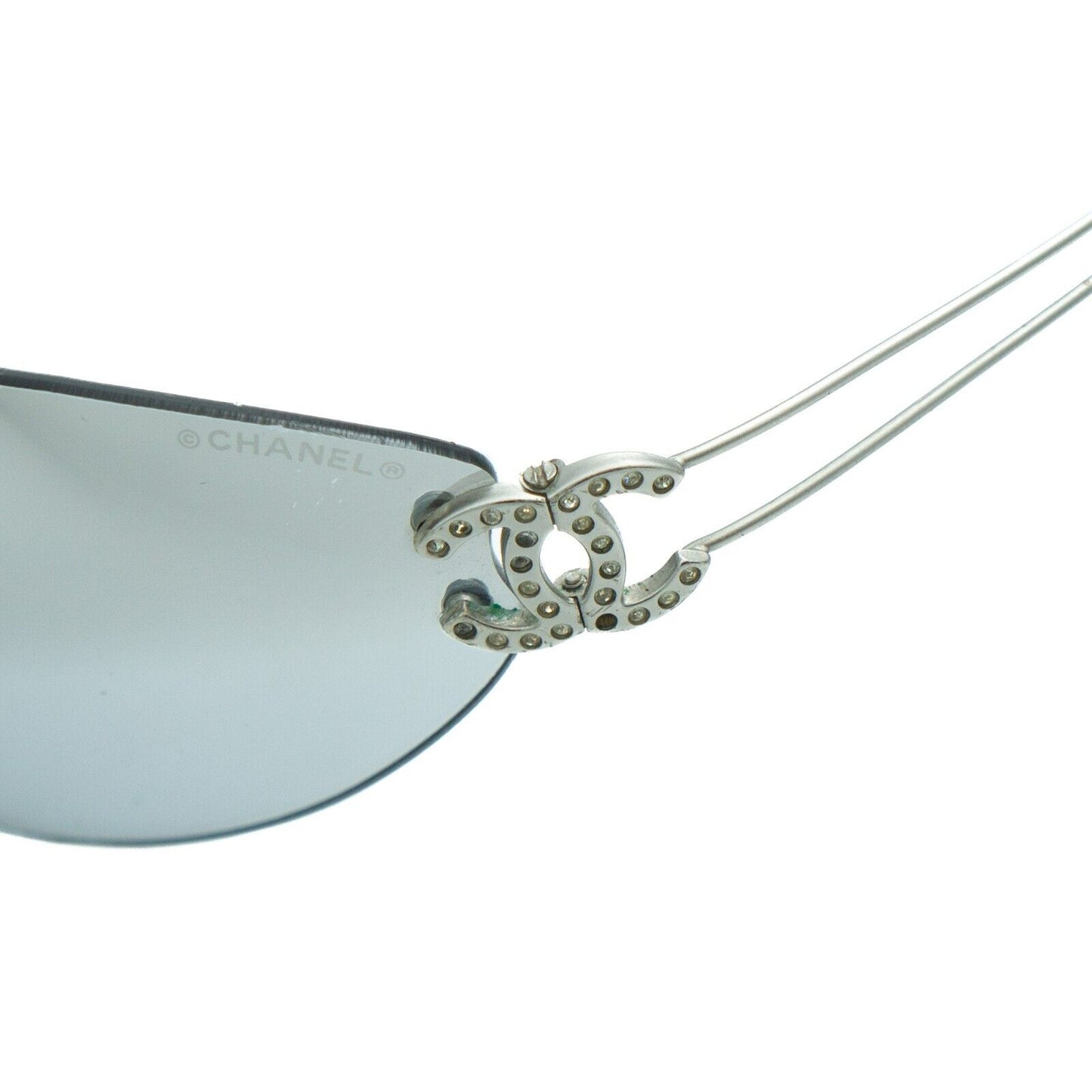 CHANEL 4049 CC Logo Oval Rimless Silver Sunglasses Vintage 90s 00s