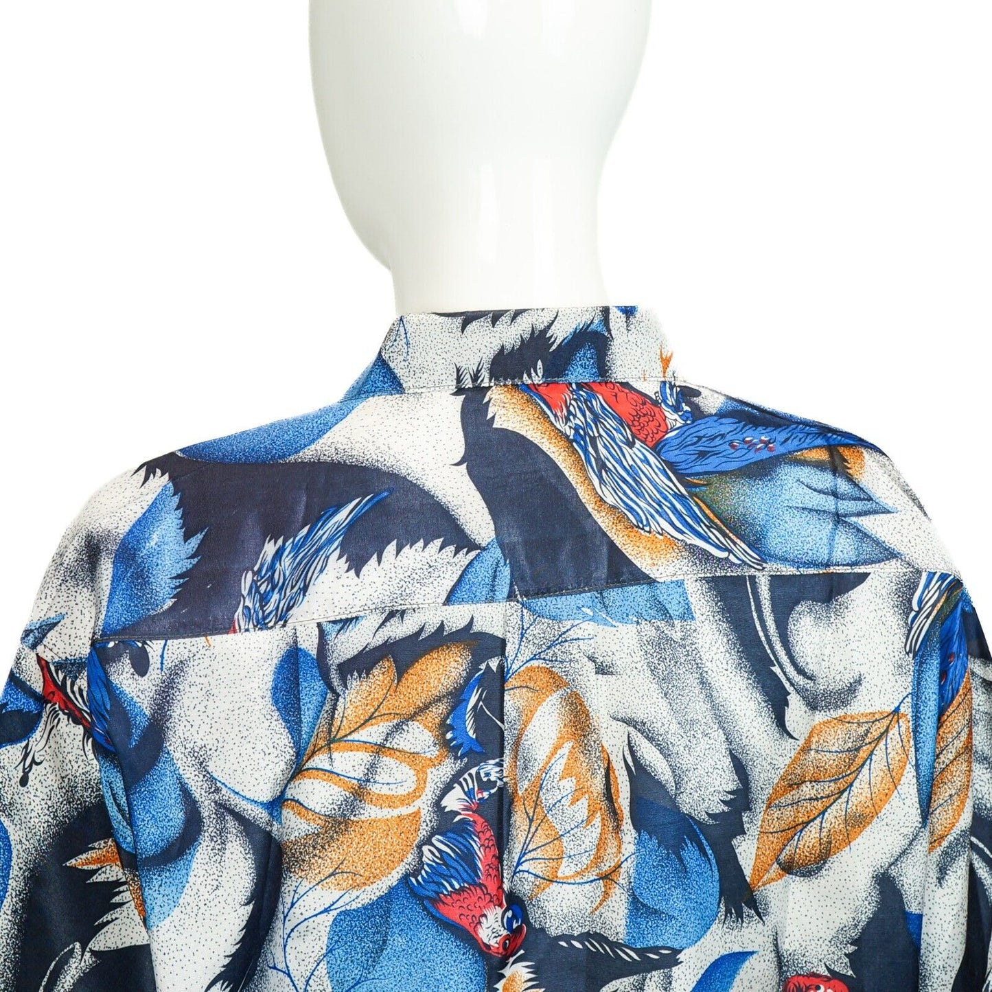 Vintage Birds Blue Silk Shirt 90s 00s