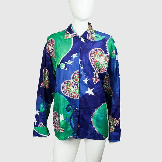 VERSUS Gianni Versace Multicolor Blue Green Shirt Vintage 90s