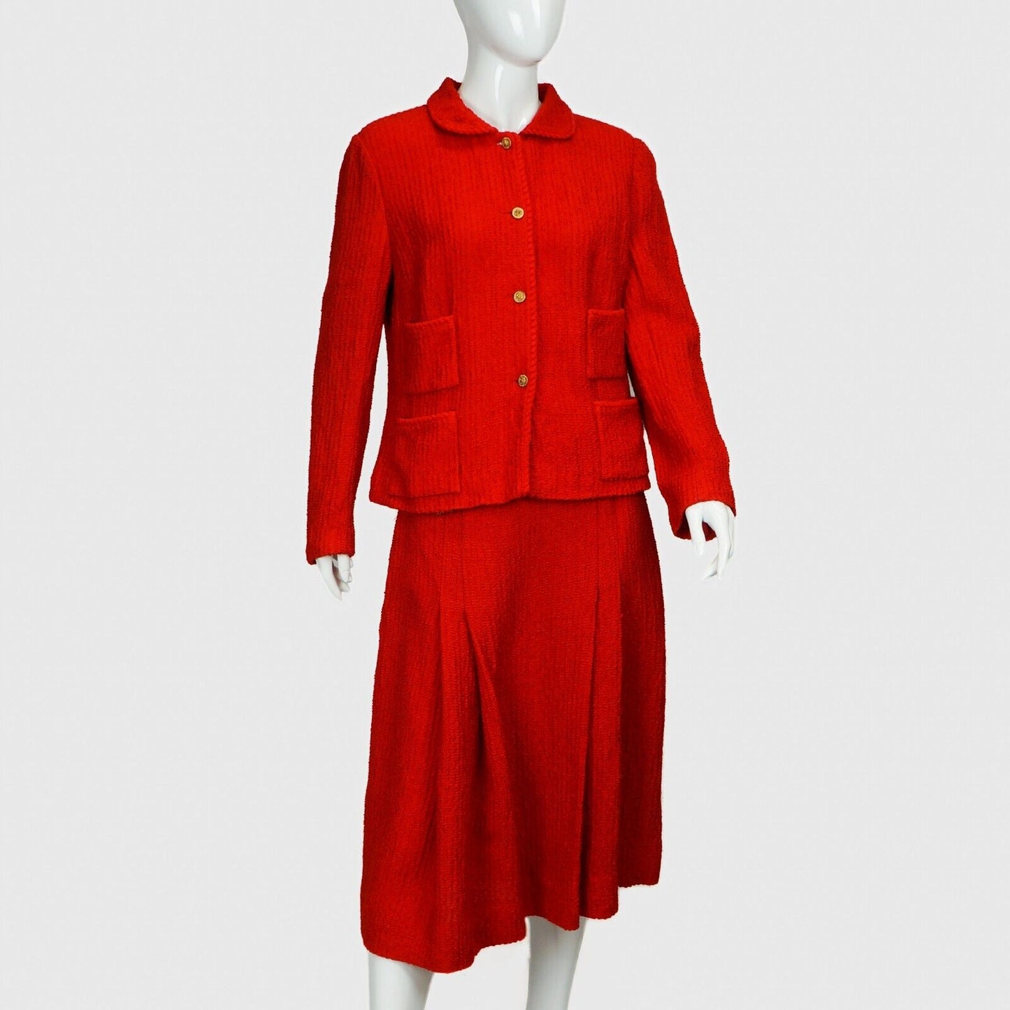 CHANEL Boutique 19781985 Red Tweed Cropped Jacket  Skirt Suit Vintage