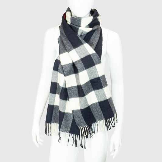 BURBERRY Check Scarf Cashmere Black White