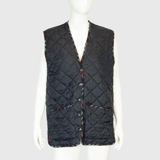 BURBERRY Check Quilted Monogram Vest Jacket Black Blue Vintage 90s