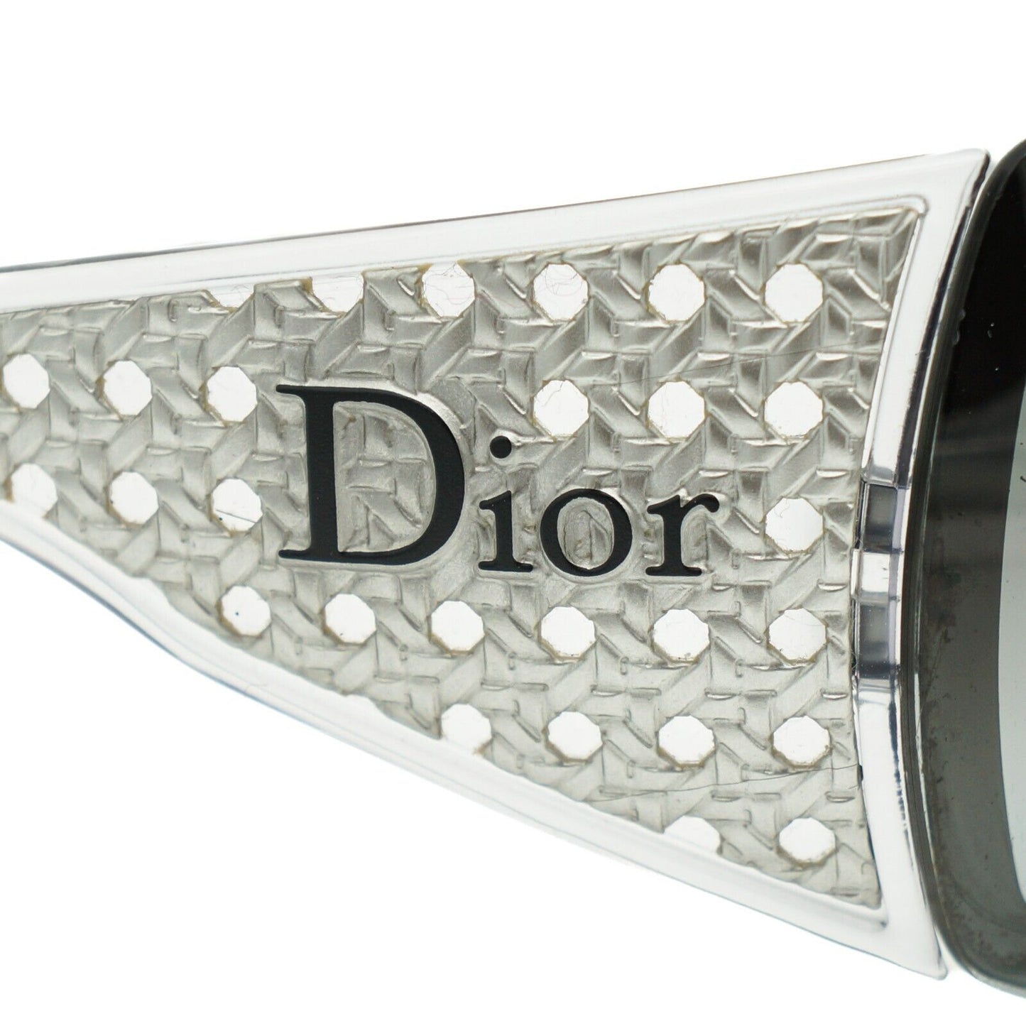 Christian DIOR QUADRILLE Wrap Shield Logo Silver Sunglasses Vintage 00s