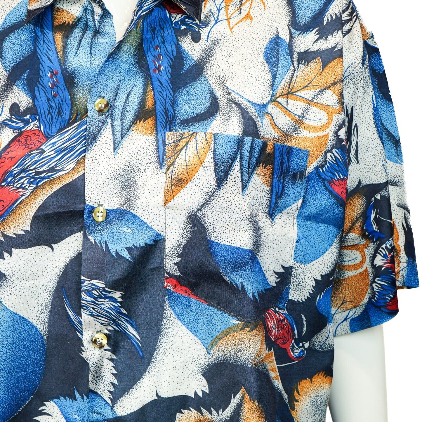 Vintage Birds Blue Silk Shirt 90s 00s