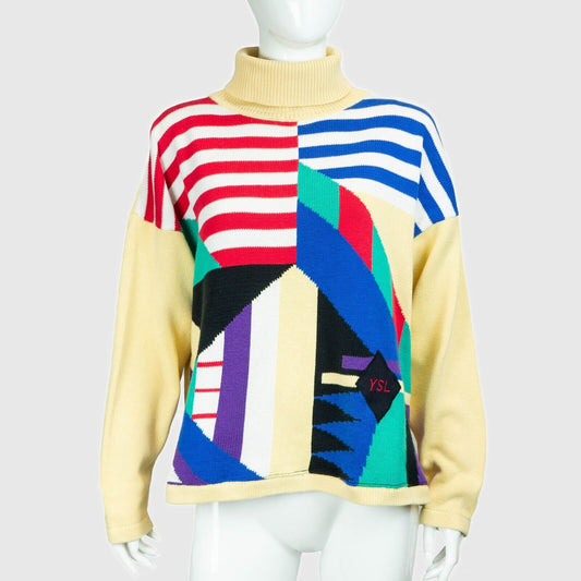 Yves Saint Laurent Sweater Abstract Multicolor Vintage 80s 90s