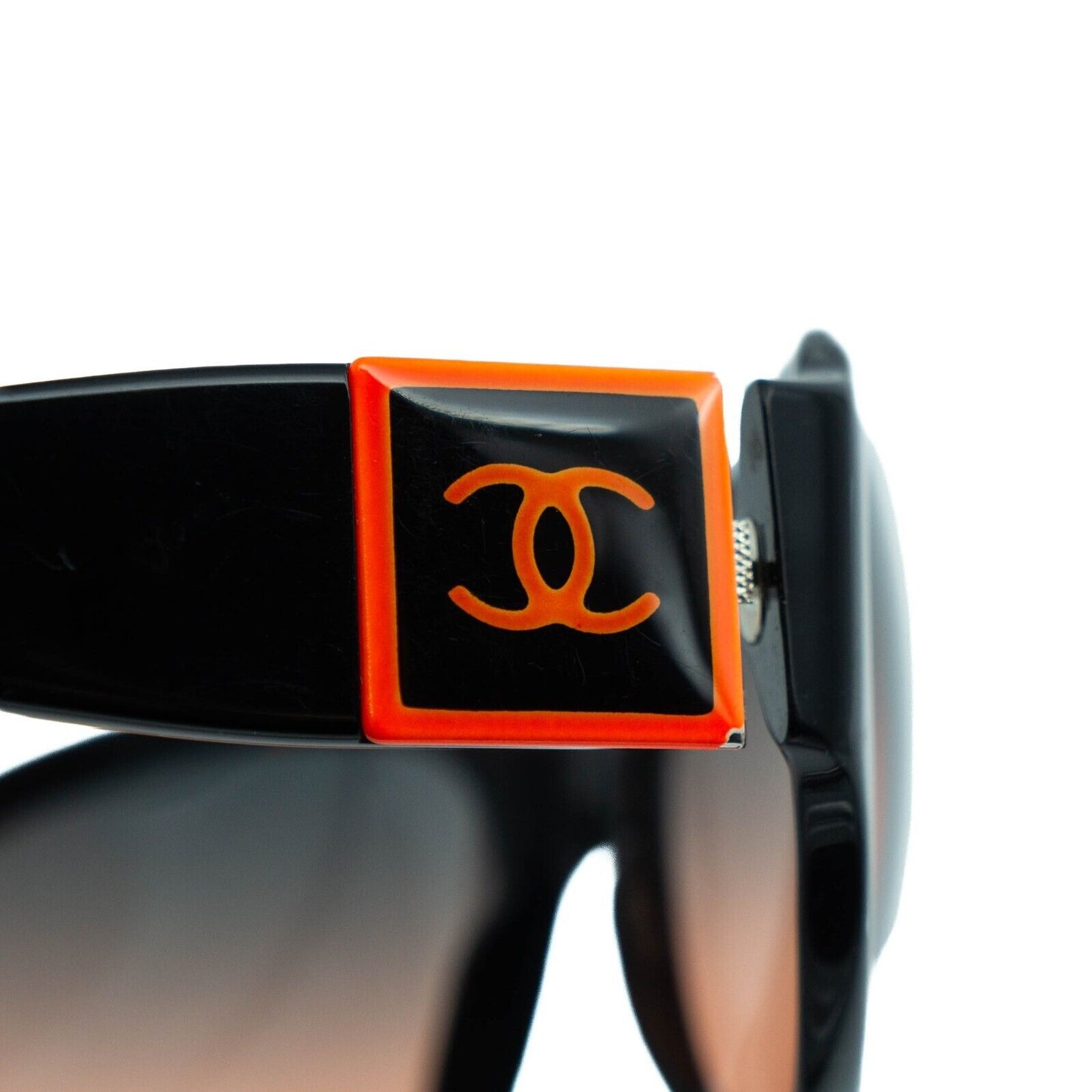 CHANEL 5070 CC Orange Logo Black Sunglasses Vintage 00s