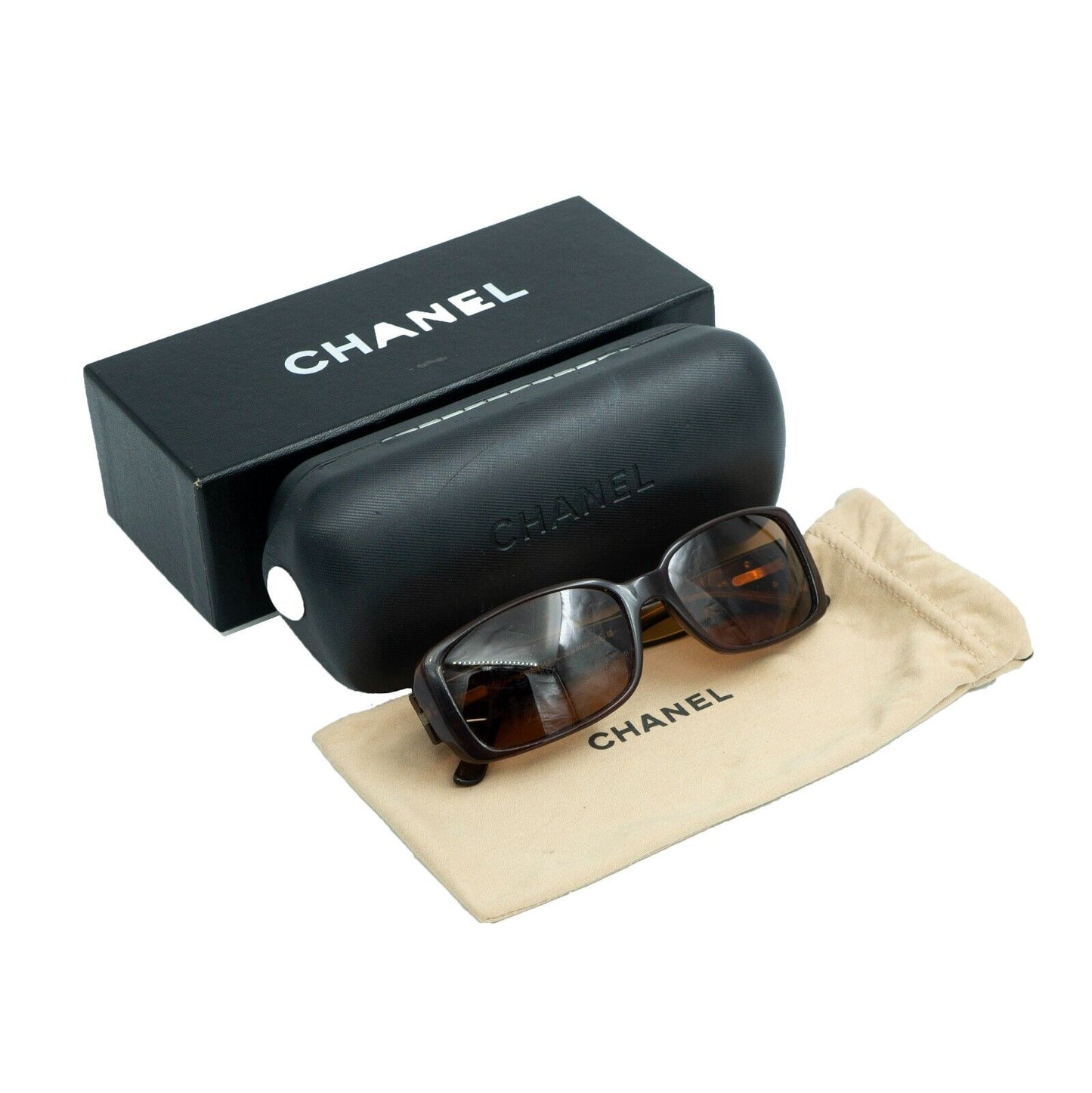 CHANEL 5111 CC Logo Rectangular Brown Sunglasses Vintage 90s 00s