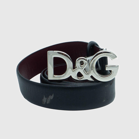 DOLCE & GABBANA Silver DG Buckle Black Belt Vintage 00s