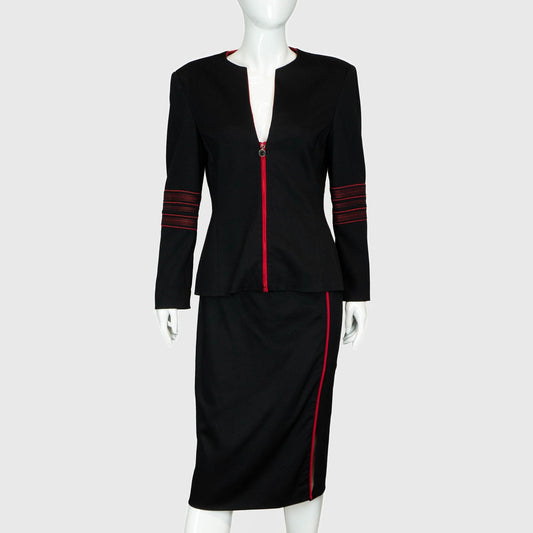 VERSACE Classic V2 Black/Red Skirt Suit Vintage 90s