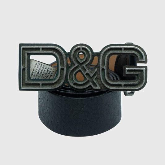 DOLCE & GABBANA DG Buckle Black Leather Belt Vintage 00s