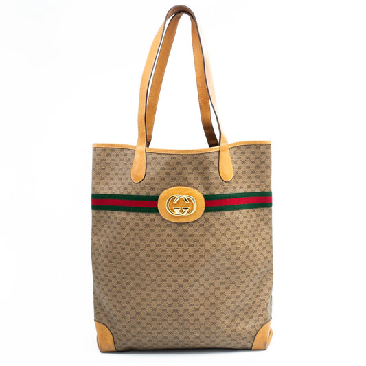 GUCCI Web Sherry Line Micro GG Tote Bag Vintage 70s
