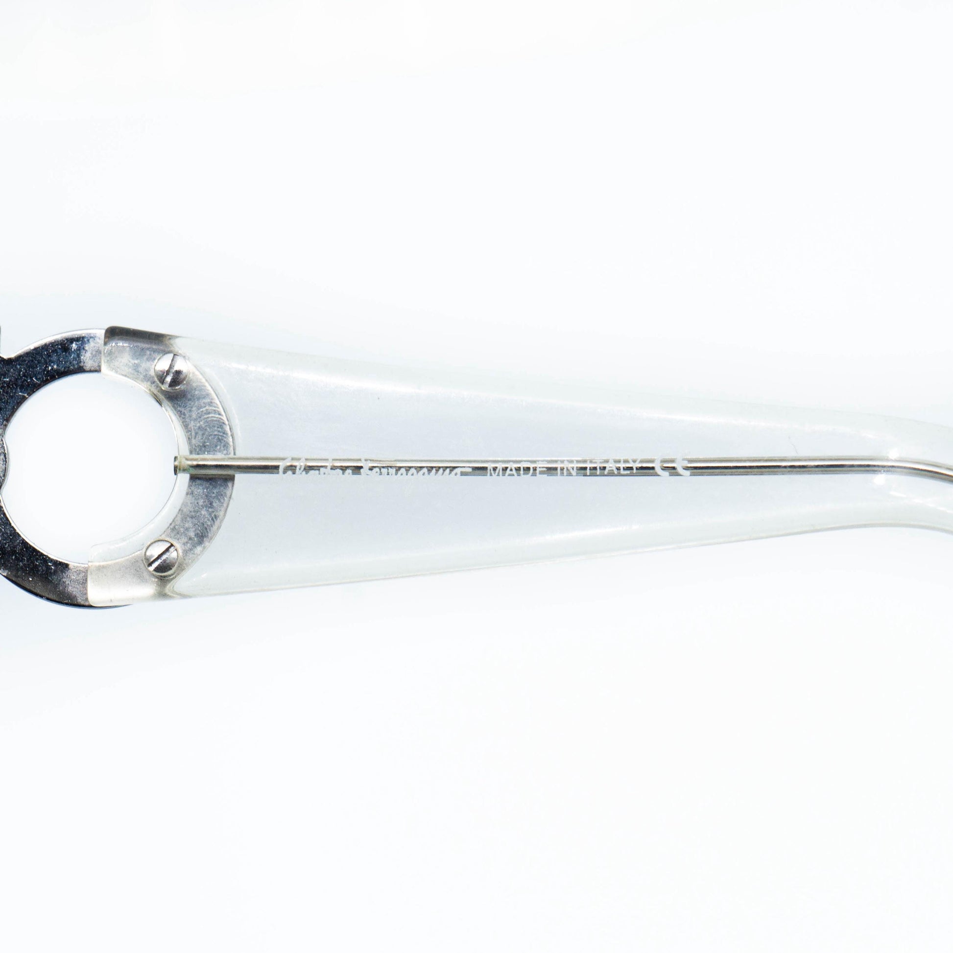 Temple detail showing Ferragamo logo and silver accent