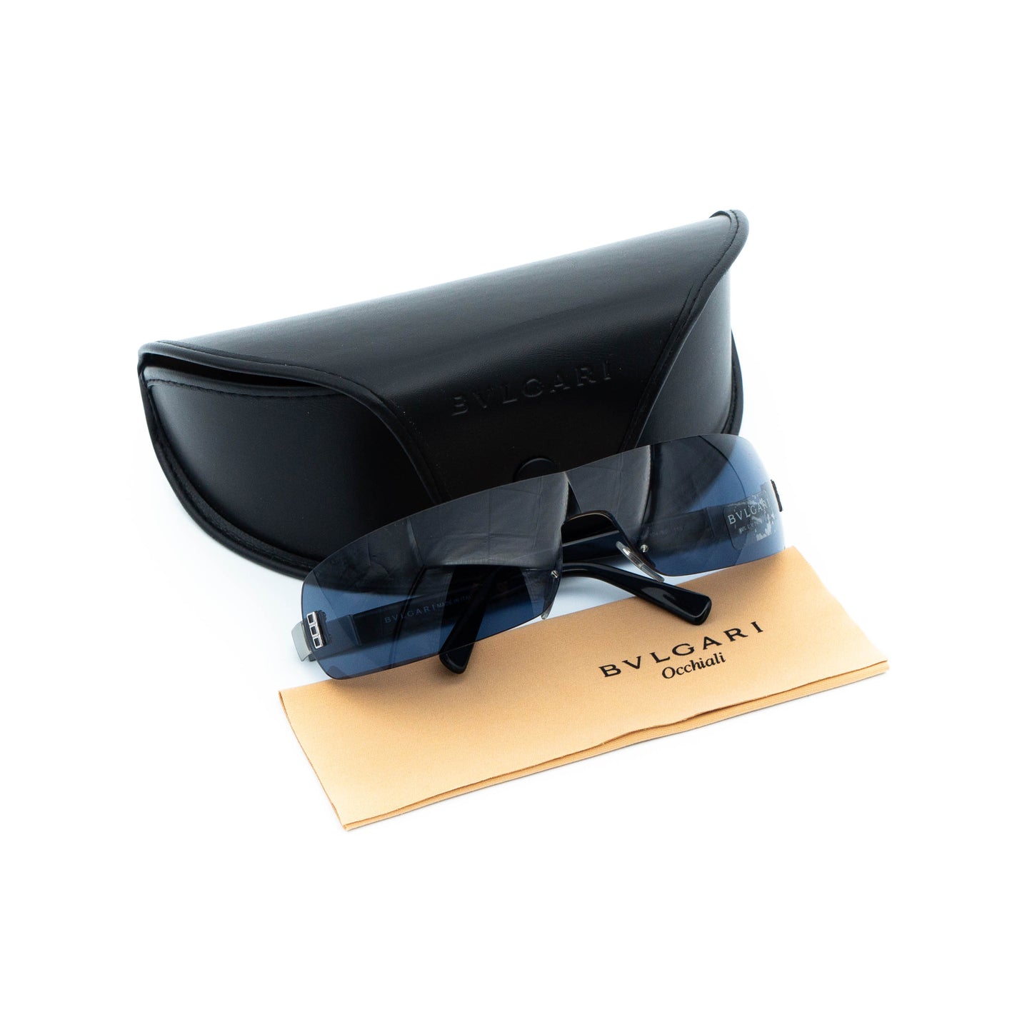 BULGARI 628 Shield Rimless Blue Sunglasses Vintage