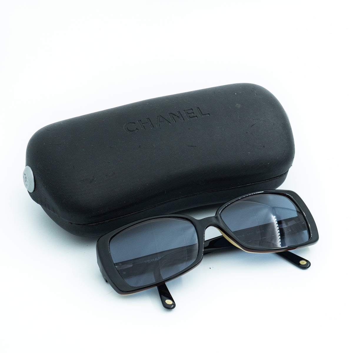 CHANEL 3063-B Crystal Logo Black Women Sunglasses Vintage