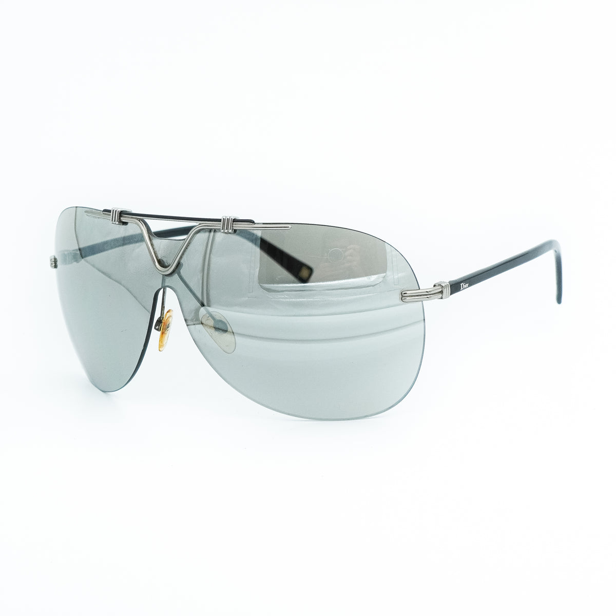 Christian Dior 57TH Mask Wrap Shield Silver Sunglasses Vintage