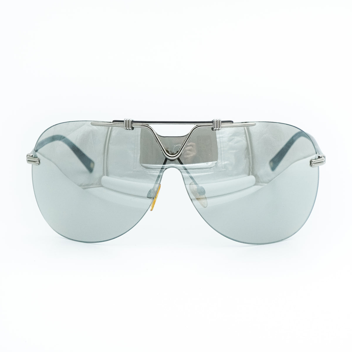 Christian Dior 57TH Mask Wrap Shield Silver Sunglasses Vintage