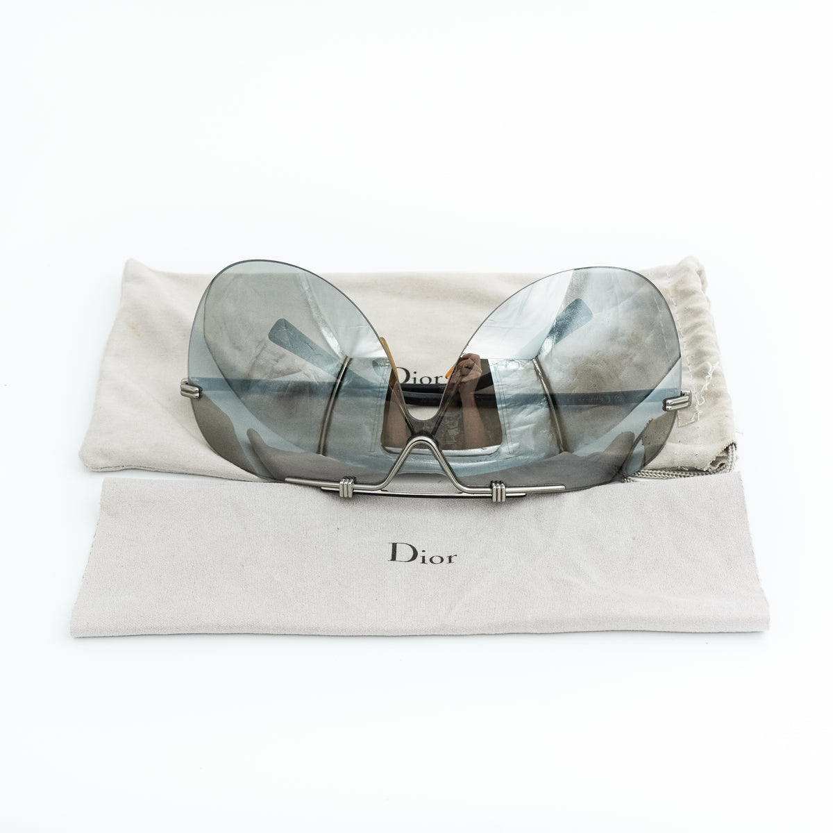 Christian Dior 57TH Mask Wrap Shield Silver Sunglasses Vintage