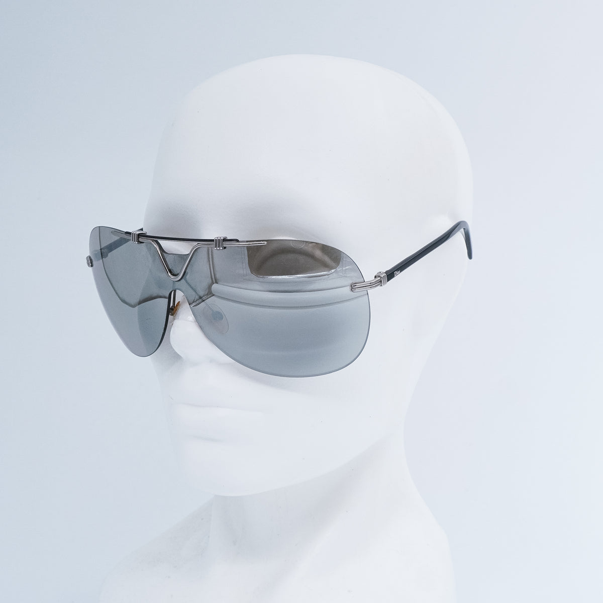 Christian Dior 57TH Mask Wrap Shield Silver Sunglasses Vintage