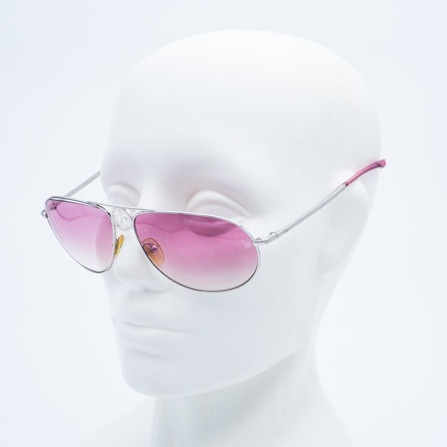 Christian Dior HIPPY 1 Silver Pink Aviator Sunglasses Vintage