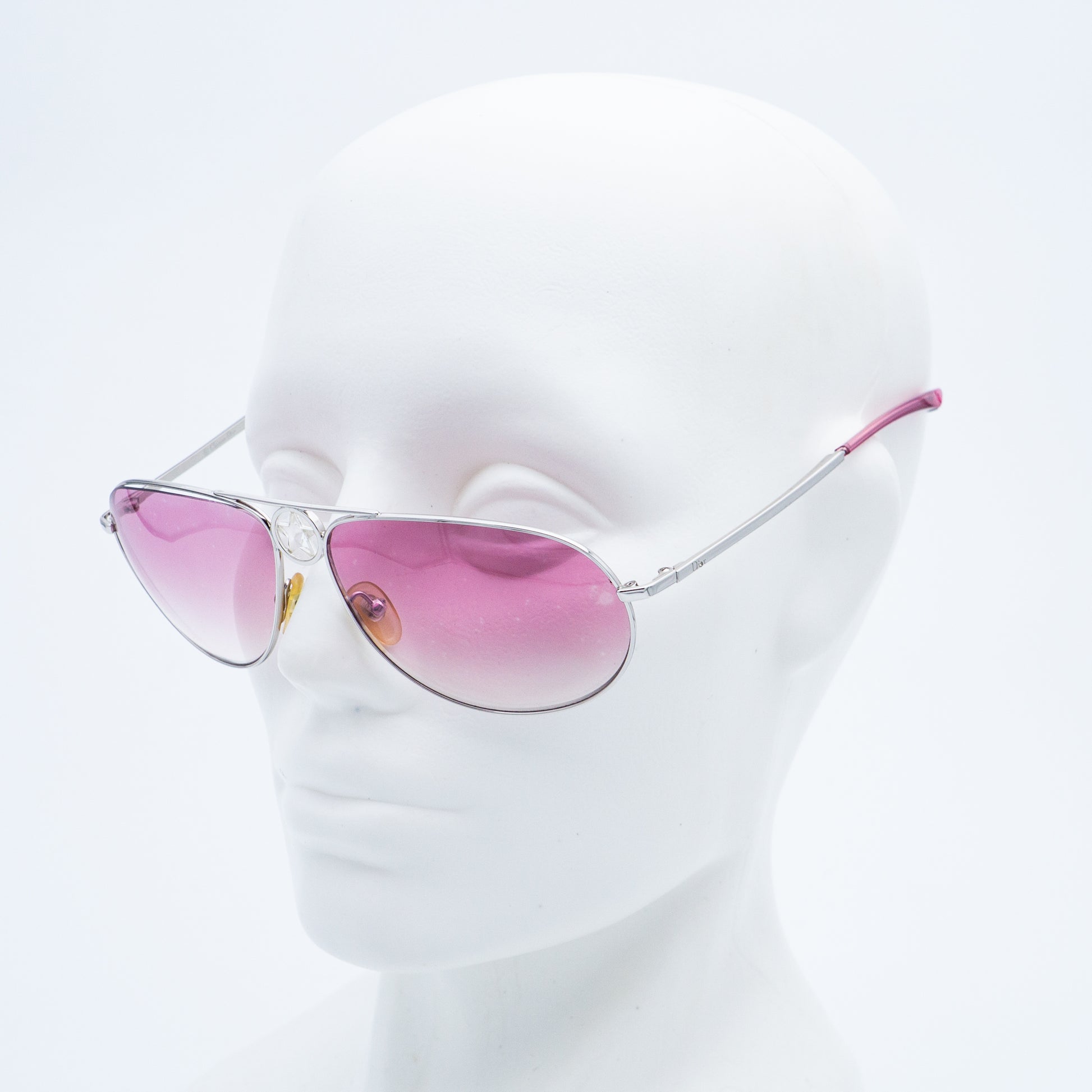 Christian Dior HIPPY 1 Silver Pink Aviator Sunglasses Vintage