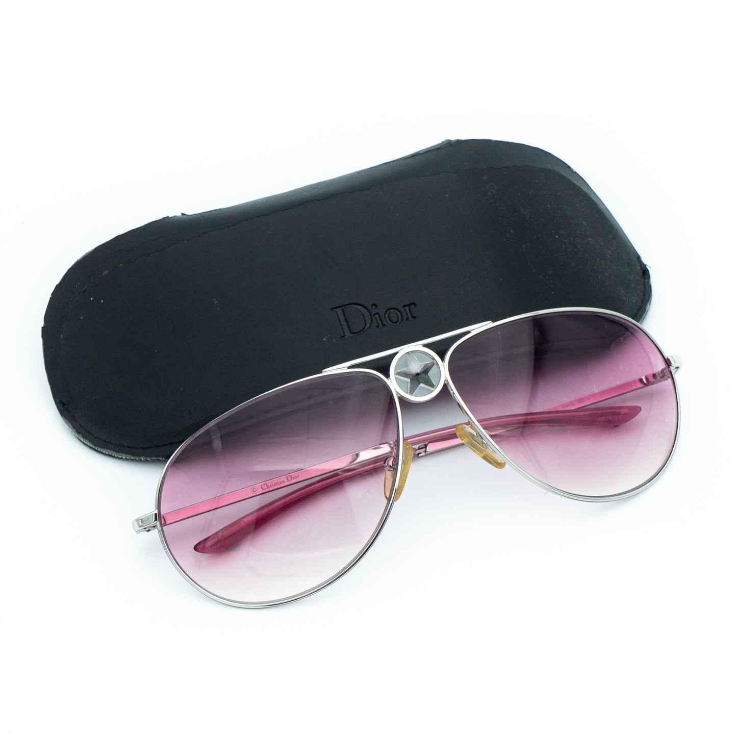 Christian Dior HIPPY 1 Silver Pink Aviator Sunglasses Vintage