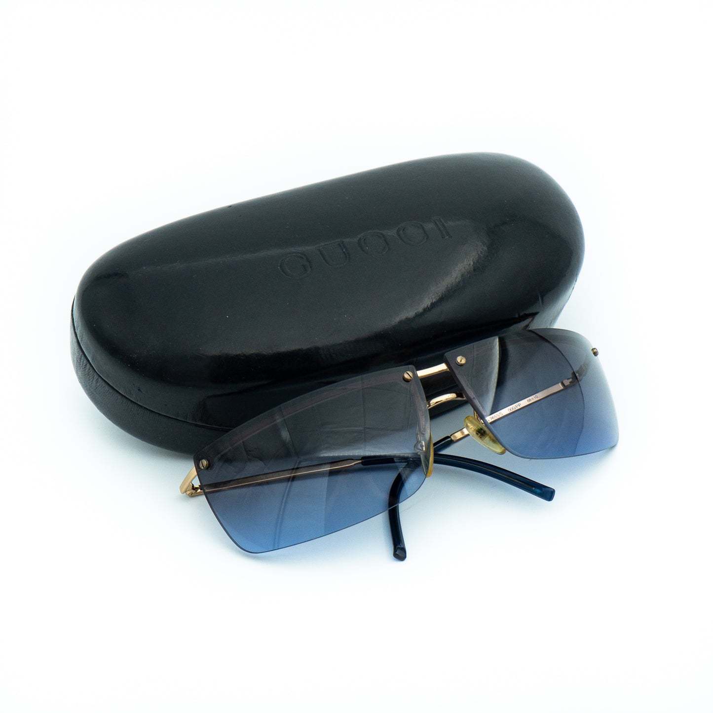GUCCI GG 2653 Rimless Shield Blue Gold Sunglasses Vintage