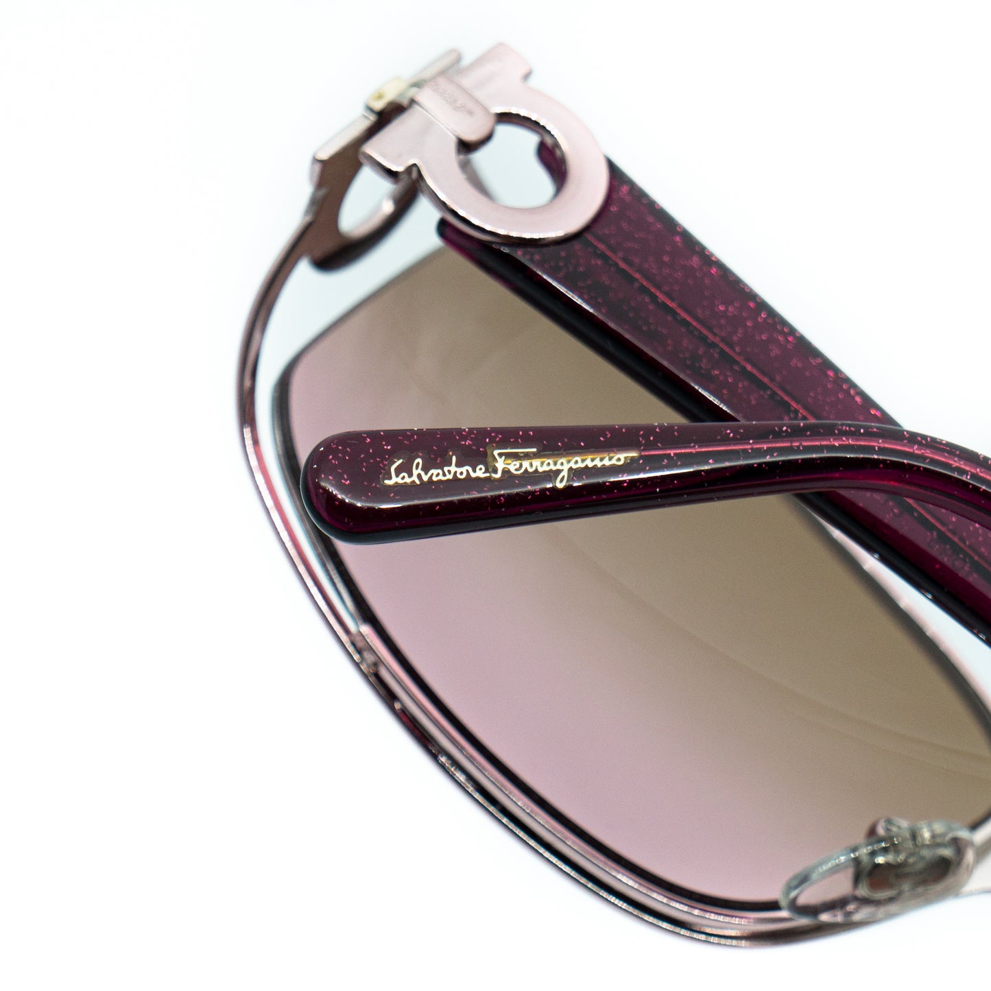 Salvatore Ferragamo 1096 Silver Oval Sunglasses Vintage