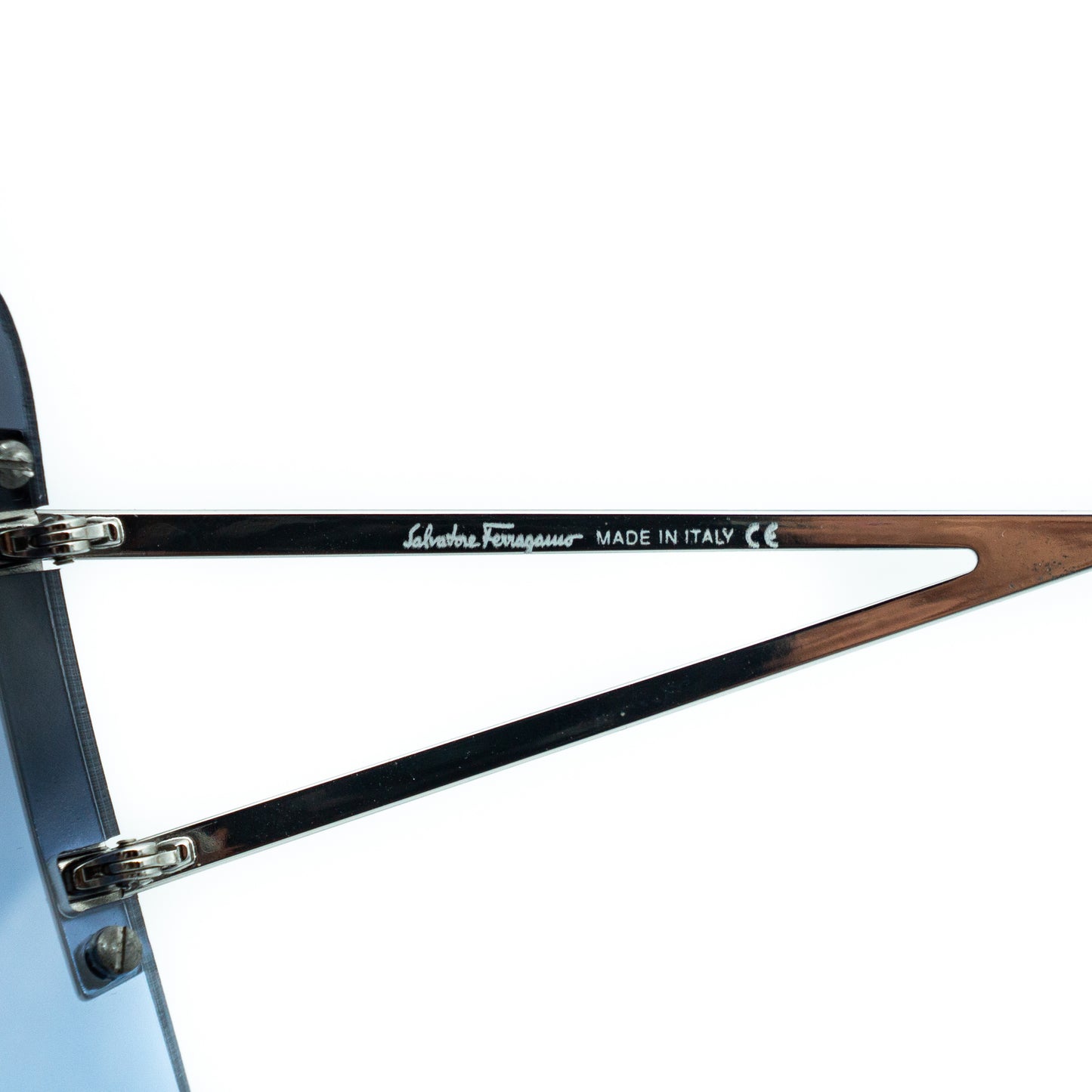 Salvatore Ferragamo 1103-B Blue Shield Rimless Sunglasses Vintage