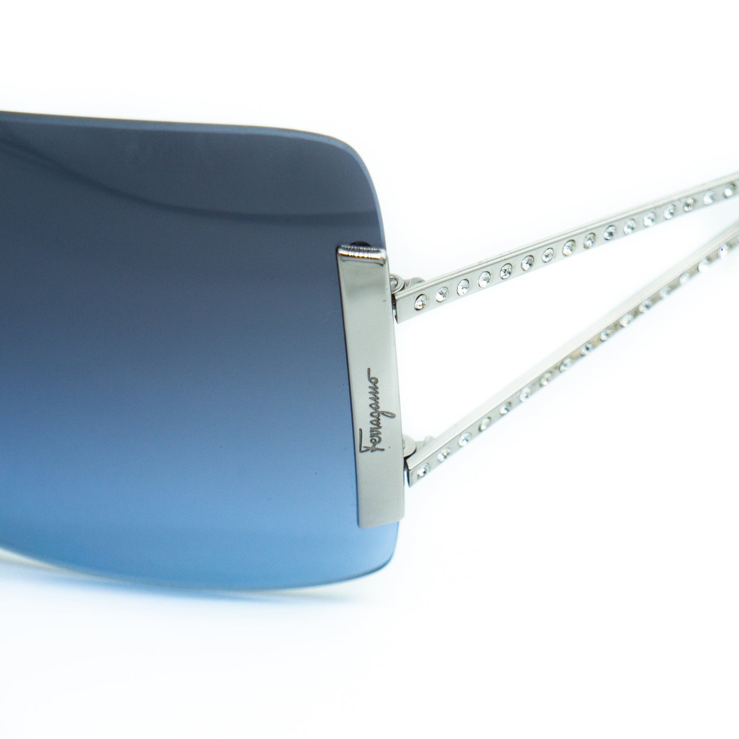 Salvatore Ferragamo 1103-B Blue Shield Rimless Sunglasses Vintage