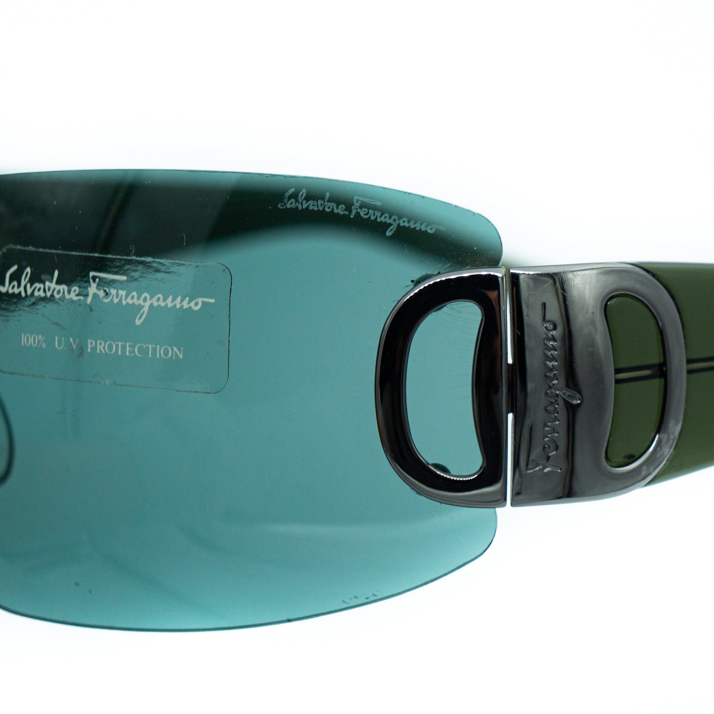 Salvatore Ferragamo 1072 Green Shield Rimless Sunglasses Vintage